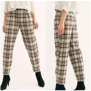 NWT Free People Womens XS Brecan Plaid High Rise Academia Pants Trousers Office